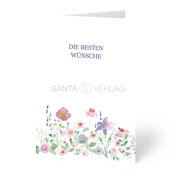 Bild 1 - Gl�ckwunschkarte Feinpapier matt mit bunte Blumenwiese Aquarell