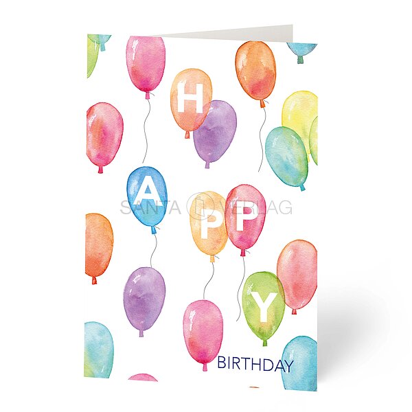 Bild 1 - Gl�ckwunschkarte Feinpapier matt mit Luftballons Aquarell