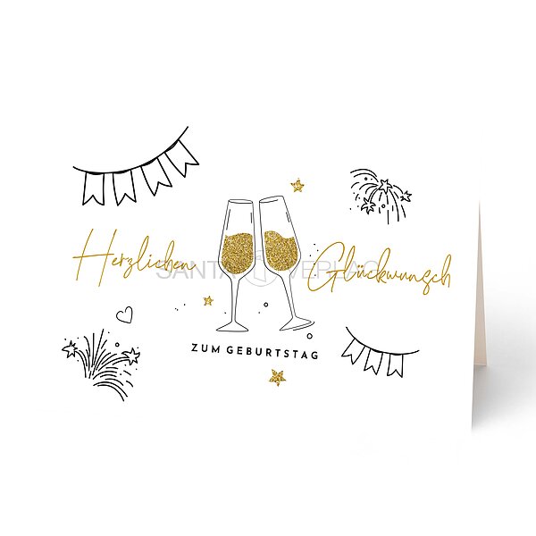 Bild 1 - Glckwunschkarte Feinpapier matt mit funkelnden Sektglsern