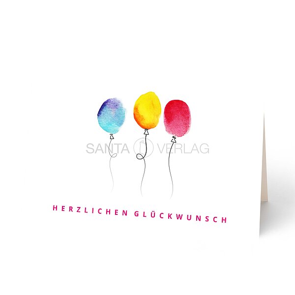 Bild 1 - Gl�ckwunschkarte Feinpapier matt mit bunten Luftballons Aquarell