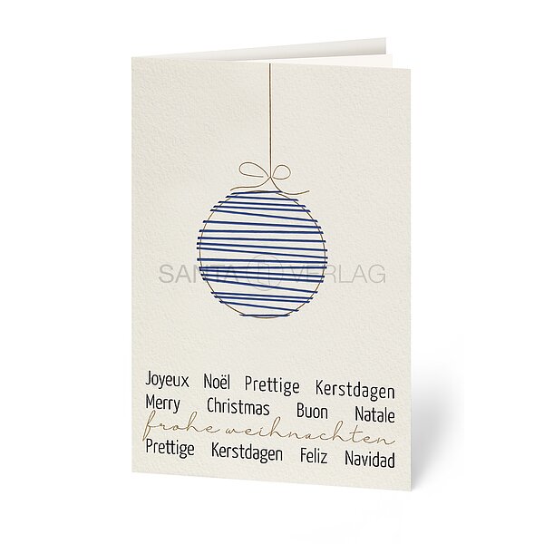 Streifenkugel blau (internationale Weihnachtsw�nsche)