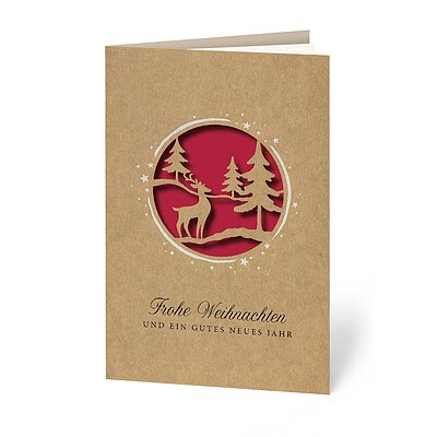 Hirsch im Wald (geschftliche Weihnachtskarte)