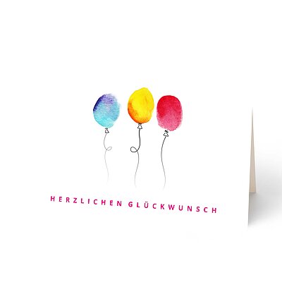 Glckwunschkarte Feinpapier matt mit bunten Luftballons Aquarell
