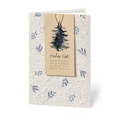 Lesezeichen Blaue Tanne (Gras-und Samenpapier Weihnachtskarten)