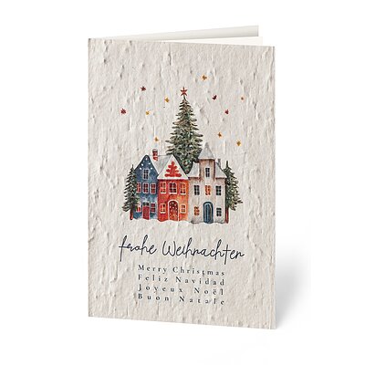 Verschneites Dorf (Samenpapier Weihnachtskarte)