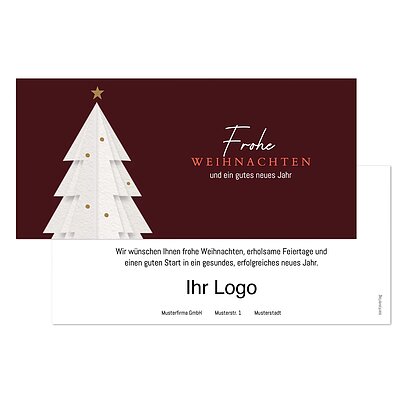 1-fach Weihnachtskarte Origami Baum bordeaux
